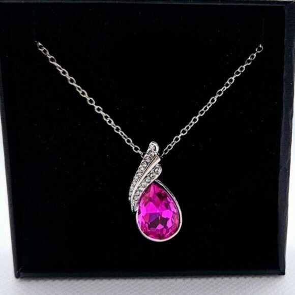 18K Gold Plated Pink Teardrop Necklace & Earring Set – Sparkling Crystal Accents - Picture 4 of 6